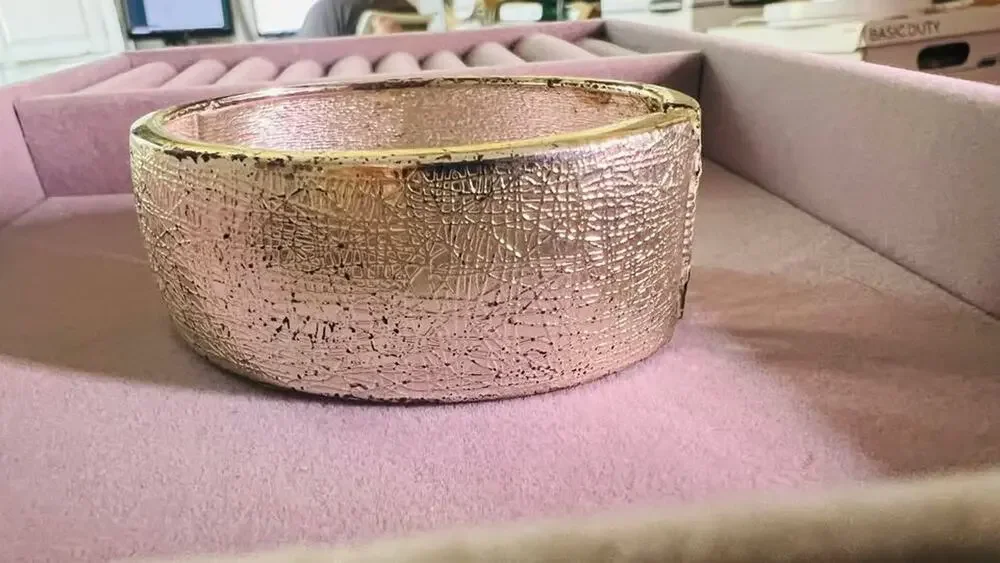 Vintage Textured Gold-Tone Hinged Cuff Bracelet